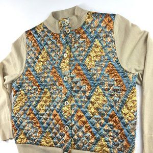 Vintage womens sweater quilted cardigan L thin knit patchwork vibe cardigan